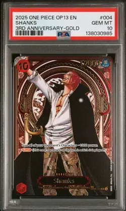 2025 ONE PIECE OP13-CARRYING ON HIS WILL 3RD ANV-GOLD #004 SHANKS PSA 10 - Image 1