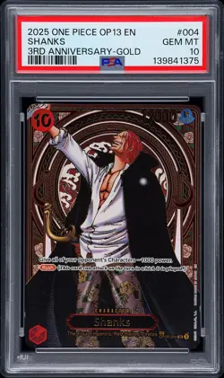 2025 ONE PIECE OP13-CARRYING ON HIS WILL 3RD ANV-GOLD #004 SHANKS PSA 10 - Image 1