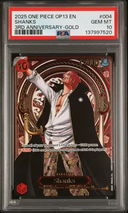 2025 ONE PIECE OP13-CARRYING ON HIS WILL 3RD ANV-GOLD #004 SHANKS PSA 10 - Image 1