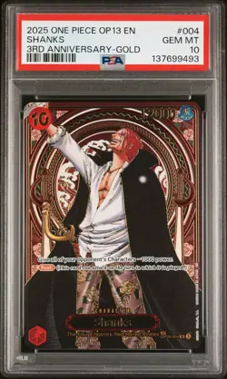 2025 ONE PIECE OP13-CARRYING ON HIS WILL 3RD ANV-GOLD #004 SHANKS PSA 10 - Image 1
