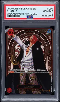 2025 ONE PIECE OP13-CARRYING ON HIS WILL 3RD ANV-GOLD #004 SHANKS PSA 10 - Image 1