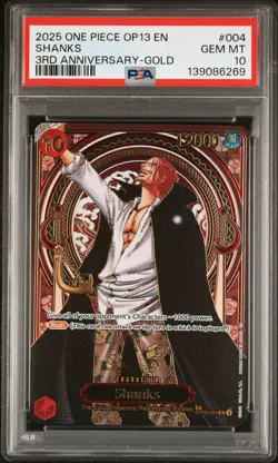 2025 ONE PIECE OP13-CARRYING ON HIS WILL 3RD ANV-GOLD #004 SHANKS PSA 10 - Image 1