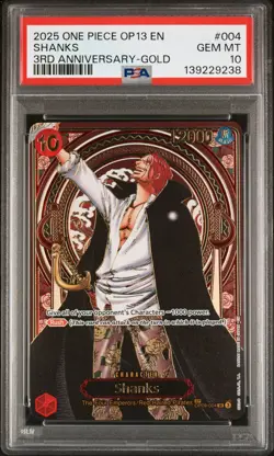 2025 ONE PIECE OP13-CARRYING ON HIS WILL 3RD ANV-GOLD #004 SHANKS PSA 10 - Image 1