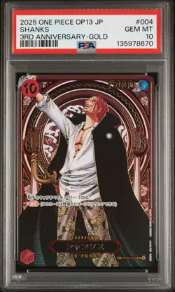 2025 ONE PIECE JPN OP13-CARRYING ON HIS WILL 3RD ANV-GOLD #004 SHANKS PSA 10 - Image 1