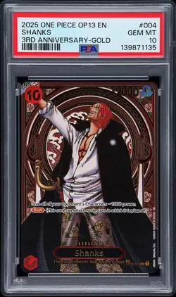 2025 ONE PIECE OP13-CARRYING ON HIS WILL 3RD ANV-GOLD #004 SHANKS PSA 10 - Image 1