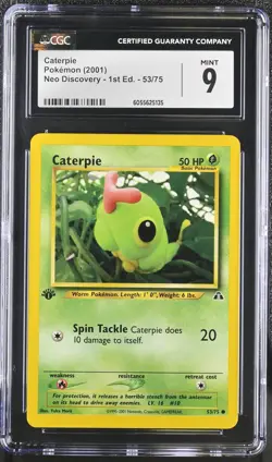 CGC 9 MINT Caterpie Neo Discovery 1st Edition 53/75 Pokemon Card - Image 1