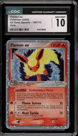Pokemon Flareon ex EX Delta Species Holo Ultra Rare #108 CGC 10 Gem Mint - Image 1