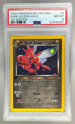 123434457 Dark Scizor 2002 Pokemon Neo Destiny 1st Edition #9 Holo PSA 8 - Image 1