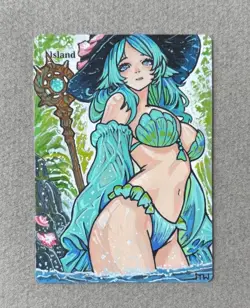 Magic MTG Altered Painted Island Witch Anime Girl by white_alters - Image 1