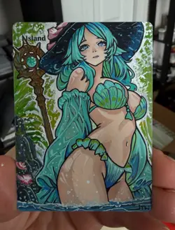 Magic MTG Altered Painted Island Witch Anime Girl by white_alters - Image 3