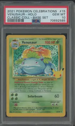 2021 Pokemon Celebrations Classic Coll. Base Set #15 Venusaur Holo PSA 10 - Image 1