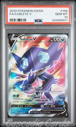PSA 10 Sableye V Full Art 194/202 Sword & Shield Base Pokemon - Image 1