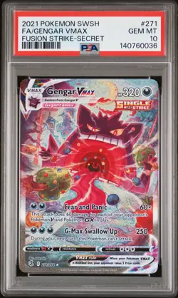 2021 POKEMON SWORD & SHIELD FUSION STRIKE SECRET FULL ART/GENGAR VMAX PSA 10 - Image 1