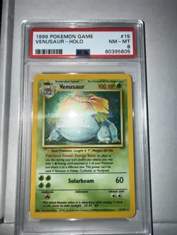 Pokemon Venusaur Holo Rare Card 015/102 Base Set TCG WOTC 1999 PSA 8 NM-Mint - Image 1
