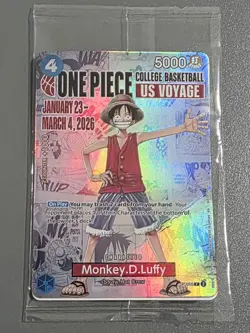 One Piece Card Game MONKEY D. LUFFY College Basketball Promo SEALED - Crease - Image 1