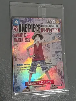 One Piece Card Game MONKEY D. LUFFY College Basketball Promo SEALED - Crease - Image 3