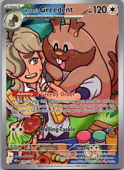 Pokemon TCG Arven's Greedent Illustration Rare SV10: Destined Rivals 205/182 NM - Image 1