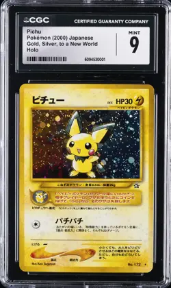 2000 POKEMON GOLD SILVER TO A NEW WORLD HOLO JPN #172 PICHU CGC 9 - Image 1