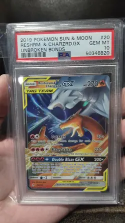 2019 POKEMON SUN & MOON UNBROKEN BONDS #20 RESHIRAM & CHARIZARD GX PSA 10 - Image 1