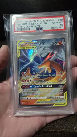 2019 POKEMON SUN & MOON UNBROKEN BONDS #20 RESHIRAM & CHARIZARD GX PSA 10 - Image 2