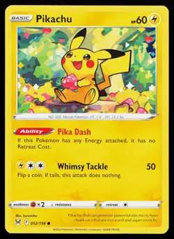 Pikachu 052/196 Common SWSH11: Lost Origin Pokemon Card - Image 1