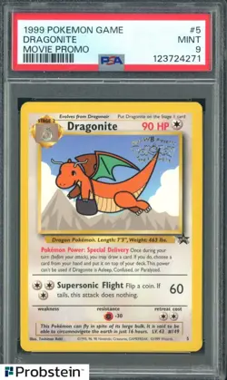 1999 Pokemon Game Movie Promo #5 Dragonite PSA 9 MINT - Image 1