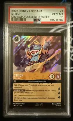 2022 DISNEY LORCANA PROMO D23 EXPO COLLECTOR'S SET #2 STITCH - ROCK STAR PSA 10 - Image 1