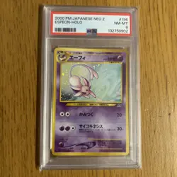 2000 Pokemon P.M. Japanese Neo 2 ESPEON Holo Foil Card #196 PSA 8 NM-MT - Image 1