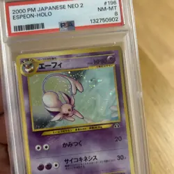 2000 Pokemon P.M. Japanese Neo 2 ESPEON Holo Foil Card #196 PSA 8 NM-MT - Image 2