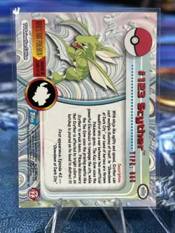2000 Topps Pokemon TV Animation Edition Series 3 Non Holo Scyther #123 Blue Logo - Image 2