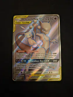 NM! Mewtwo & Mew GX (222/236) Unified Minds Tag Team Full Art Pokemon Card! - Image 1