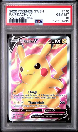 2020 POKEMON SWORD & SHIELD VIVID VOLTAGE #170 FULL ART/PIKACHU V PSA 10 - Image 1
