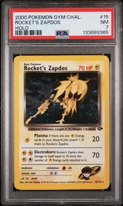 Rocket's Zapdos Holo Pokemon Gym Challenge 15/132 PSA 7 - Image 1