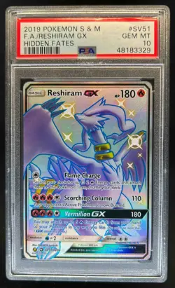 2019 Pokemon SM Hidden Fates Reshiram GX Shiny Vault Rare #SV51/SV94 PSA 10 - Image 1