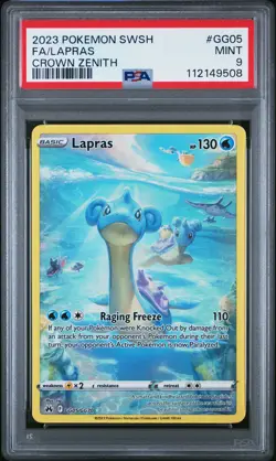 2023 POKEMON SWORD & SHIELD CROWN ZENITH #GG05 FULL ART/LAPRAS PSA 9 - Image 1