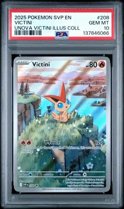 2025 Pokemon SVP EN-SV Black Star Promo Victini #208 Unova Collection PSA 10 - Image 1