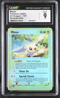 CGC 9 MINT Minun 2003 EX Dragon 7/97 Reverse Holo Pokemon Card - Image 1