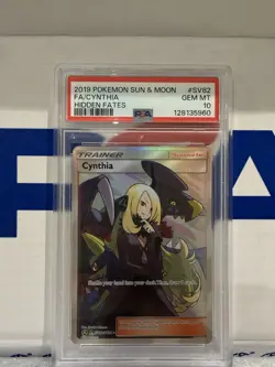2019 Pokemon Sun & Moon Cynthia Full Art Trainer Hidden Fates #SV82 PSA 10 Gem - Image 1