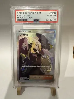 Cynthia FA 2019 Pokemon Sun & Moon Hidden Fates Full Art #SV82 PSA 10 - Image 1