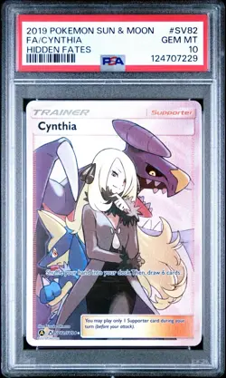 2019 Pokemon Sun & Moon Cynthia Full Art Trainer Hidden Fates #SV82 PSA 10 Gem - Image 1