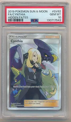 CYNTHIA 2019 POKEMON SUN & MOON HIDDEN FATES FULL ART #SV82 PSA 10 GEM MINT - Image 1
