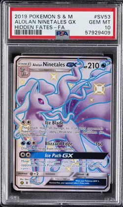 2019 POKEMON SUN & MOON HIDDEN FATES #SV53 FULL ART/ALOLAN NINETALES GX PSA 10 - Image 1