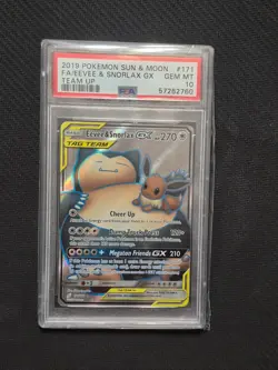 2019 POKEMON SUN & MOON TEAM UP #171 FULL ART/EEVEE & SNORLAX GX PSA 10 - Image 1