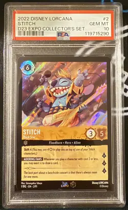 2022 DISNEY LORCANA PROMO D23 EXPO COLLECTOR'S SET #2 STITCH - ROCK STAR PSA 10 - Image 1
