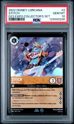 2022 DISNEY LORCANA PROMO D23 EXPO COLLECTOR'S SET #2 STITCH ROCK STAR PSA 10 - Image 1