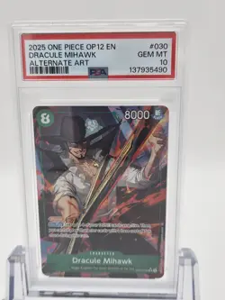 One Piece TCG OP12-030 DRACULE MIHAWK Alt Art Legacy Master PSA 10 - Image 1