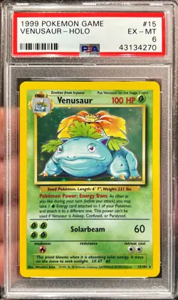1999 Pokemon Base Set Unlimited WOTC Venusaur Vintage Holo 15/102 PSA 6 EX-MT - Image 1
