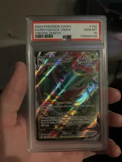 2023 Pokemon Crown Zenith Rayquaza VMAX Ultra Rare Card PSA 10 Gem Mint #102/159 - Image 1