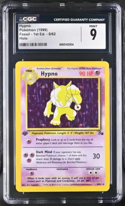 CGC 9 MINT Hypno 1st Edition Fossil 8/62 Holo 1999 Pokemon Card - Image 1
