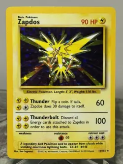 Pokemon TCG Zapdos 16/102 Holo Rare Card 1999 WOTC Unlimited Base Set - MP-EX - Image 1